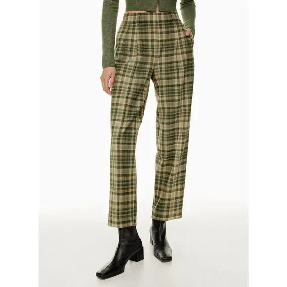 Wilfred Jallade High-Waisted Belted Textured Twill Pants - Green Plaid - 10 - Picture 8 of 8